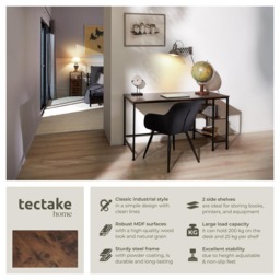 tectake Donegal 2 Shelf Industrial Dark Wood Office Desk - Size: 76.5 x 60 x 140cm - Brown - Wilko - thumbnail 7