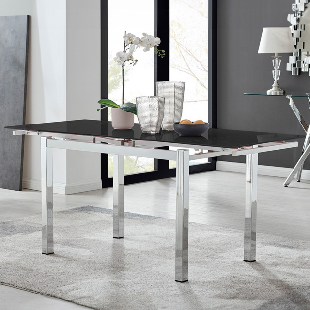 Furniturebox Fonti 6 Seater Extending Glass Dining Table Black and Chrome - Size: 4 Seater - Wilko - image 1
