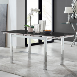 Furniturebox Fonti 6 Seater Extending Glass Dining Table Black and Chrome - Size: 4 Seater - Wilko - thumbnail 1