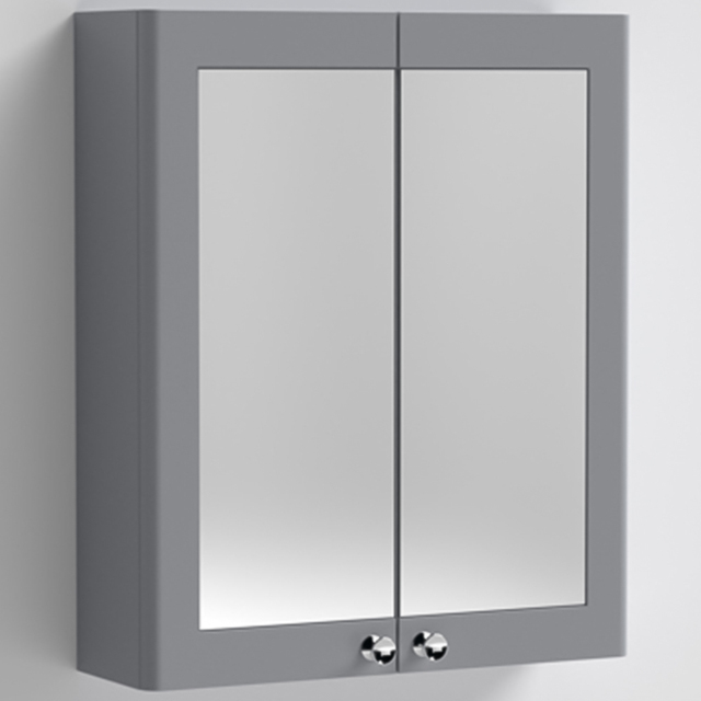 nuie Classique 2 Door Satin Grey Wall Hung Mirror Cabinet - Size: 715 x 600 x 180mm - Wilko - image 1
