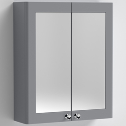 nuie Classique 2 Door Satin Grey Wall Hung Mirror Cabinet - Size: 715 x 600 x 180mm - Wilko