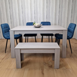 Portland 6 Seater Velvet Dining Bench Set Grey and Blue - Wilko