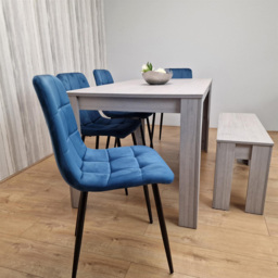Portland 6 Seater Velvet Dining Bench Set Grey and Blue - Wilko - thumbnail 4