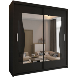 Sliding Wardrobes 4U Batumi 2 Door Black Curved Mirrored Wardrobe 180cm - Wilko - thumbnail 3