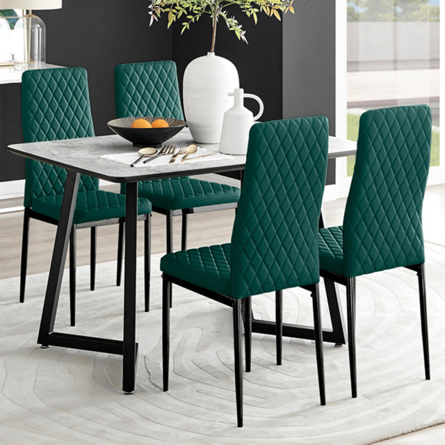 Furniturebox Copeland Valera Marble Effect 4 Seater Dining Set White Green and Black - Wilko - image 1