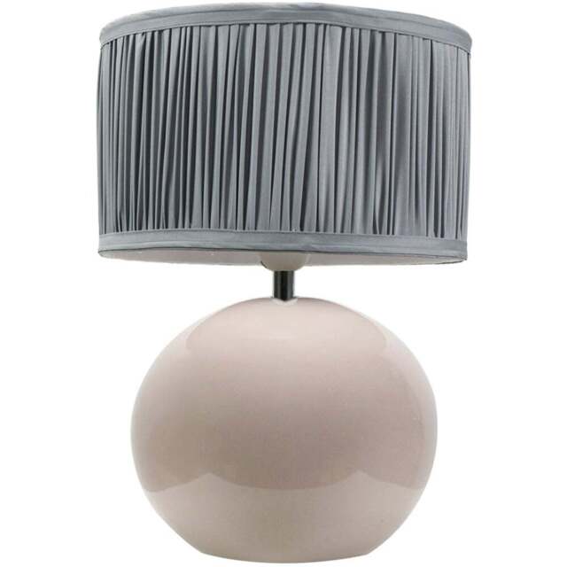 ValueLights Bosco Ruched Pleated Powder Blue Drum Shade Stone Ceramic LED Table Lamp - Cream - Wilko - image 1