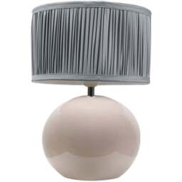 ValueLights Bosco Ruched Pleated Powder Blue Drum Shade Stone Ceramic LED Table Lamp - Cream - Wilko