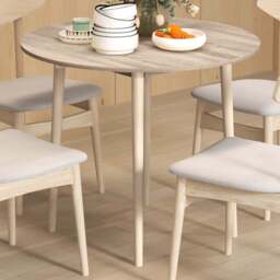 HOMCOM 4 Seater Natural Round Drop Leaf Dining Table - Yellow - Wilko
