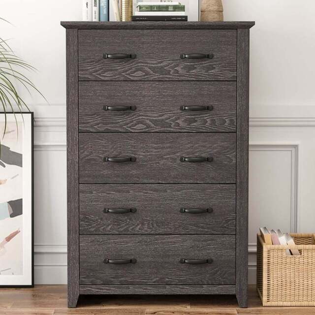 Costway 5 Drawer Dark Grey Dresser Chest of Drawers - Wilko - image 1