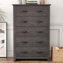 Costway 5 Drawer Dark Grey Dresser Chest of Drawers - Wilko - thumbnail 1