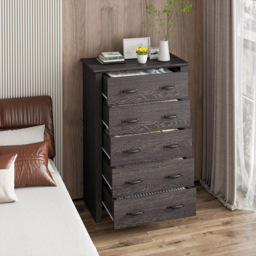 Costway 5 Drawer Dark Grey Dresser Chest of Drawers - Wilko - thumbnail 6