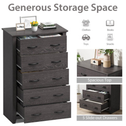 Costway 5 Drawer Dark Grey Dresser Chest of Drawers - Wilko - thumbnail 7