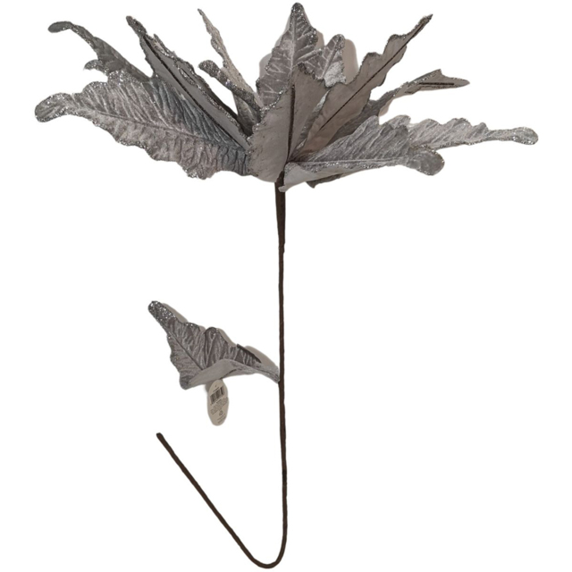 Samuel Alexander Silver Velvet Poinsettia Stem with 2 Flowers Christmas Decoration 68cm - Wilko - image 1