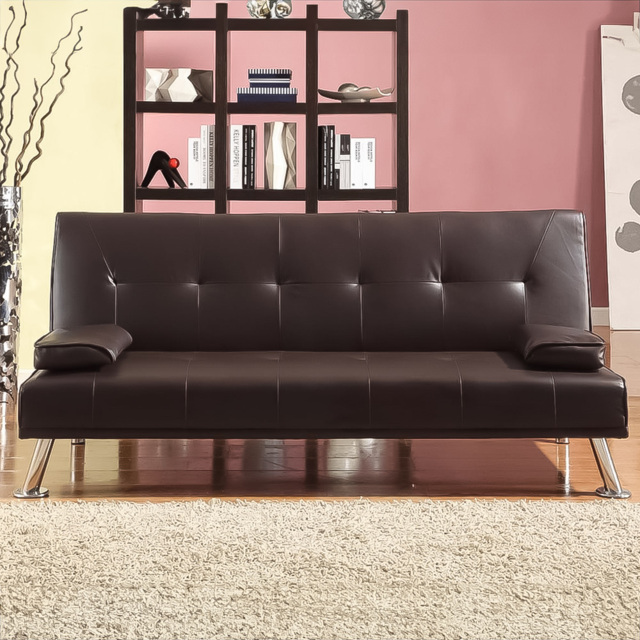 Brooklyn Double Sleeper Brown Faux Leather Italian Sofa Bed - Size: 2 Seater - Wilko - image 1