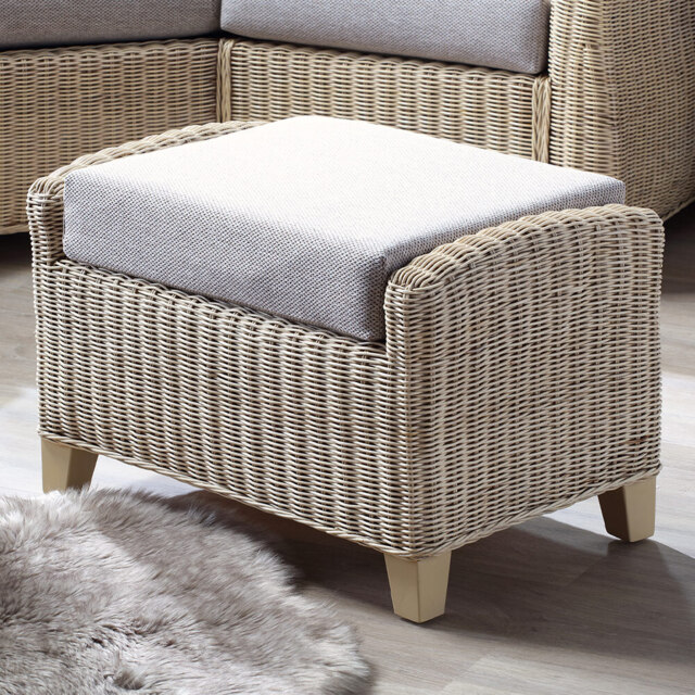 Desser Corsica Natural Rattan Biscuit Fabric Footstool with Storage Compartment - Size: 48 x 70 x 46cm - Cream - Wilko - image 1