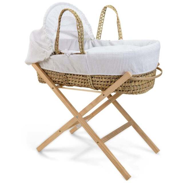 Clair De Lune White Waffle Palm Moses Basket with Folding Stand - Size: 68 x 28 x 74cm - Wilko - image 1