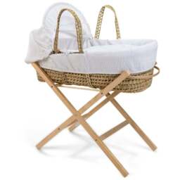 Clair De Lune White Waffle Palm Moses Basket with Folding Stand - Size: 68 x 28 x 74cm - Wilko