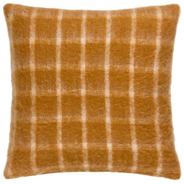 Yard Yarrow Ginger Check Faux Mohair Check Cushion - Size: 45 x 45 cm - Orange - Yard Living - Wilko - image 1