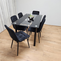 Portland Glass 6 Seater Velvet Dining Set Black - Wilko - thumbnail 5