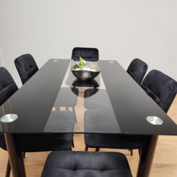 Portland Glass 6 Seater Velvet Dining Set Black - Wilko - thumbnail 3