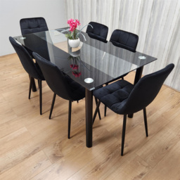 Portland Glass 6 Seater Velvet Dining Set Black - Wilko - thumbnail 7