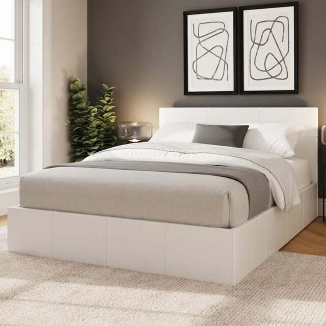 GFW Small Double White Faux Leather Side Lift Ottoman Bed with Bonnell Mattress - Wilko - image 1