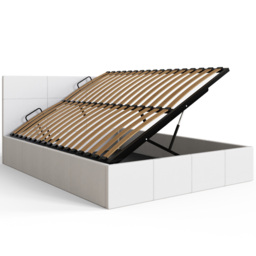 GFW Small Double White Faux Leather Side Lift Ottoman Bed with Bonnell Mattress - Wilko - thumbnail 4