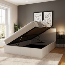 GFW Small Double White Faux Leather Side Lift Ottoman Bed with Bonnell Mattress - Wilko - thumbnail 7