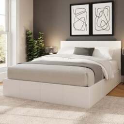 GFW Small Double White Faux Leather Side Lift Ottoman Bed with Bonnell Mattress - Wilko