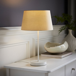 ValueLights Charlie Beige Tapered Shade White Table Lamp and Bulb - Size: 43 x 25 x 25cm - Wilko - thumbnail 7