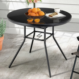 Costway 4 Seater Round Bistro Table with Umbrella Hole - Black - Wilko - thumbnail 1