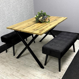 Kosy Koala 4 Seater Wood and Velvet Rectangular Dining Bench Set Black - Size: 2 Seater - Multi - Portland - Wilko