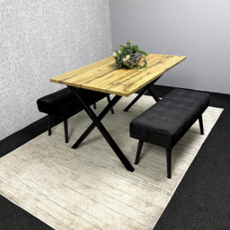 Kosy Koala 4 Seater Wood and Velvet Rectangular Dining Bench Set Black - Size: 2 Seater - Multi - Portland - Wilko - thumbnail 3