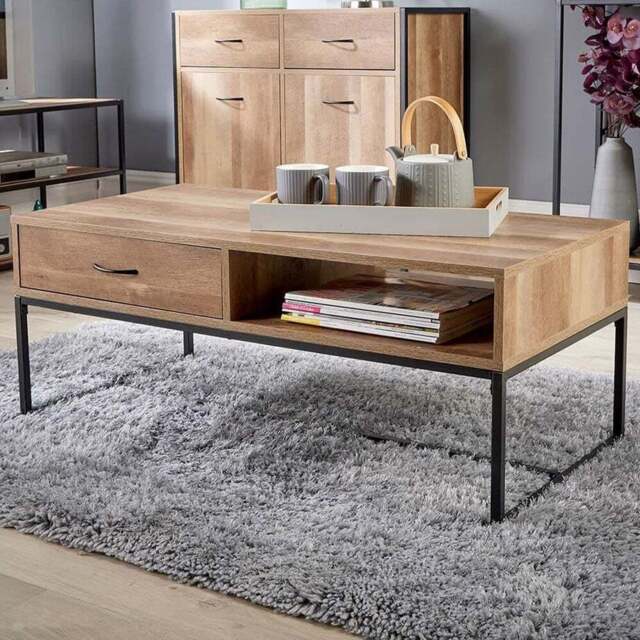 Home Source Oakmere Single Drawer Single Shelf Natural Coffee Table - Size: 40 x 50 x 100cm - Brown - Wilko - image 1