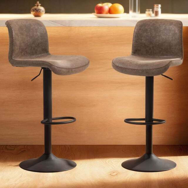 Portland Brown PU Leather Height Adjustable Bar Stool Set of 2 - Wilko - image 1