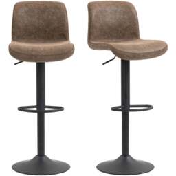 Portland Brown PU Leather Height Adjustable Bar Stool Set of 2 - Wilko - thumbnail 3