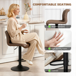 Portland Brown PU Leather Height Adjustable Bar Stool Set of 2 - Wilko - thumbnail 6