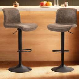 Portland Brown PU Leather Height Adjustable Bar Stool Set of 2 - Wilko - thumbnail 1