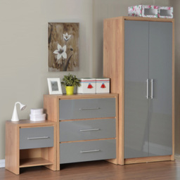 Seconique Seville Grey Gloss Light Oak 3 Piece Bedroom Furniture Set - Wilko