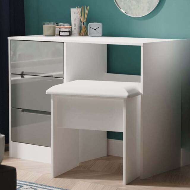 Crowndale Monaco 3 Drawer Grey Gloss and White Vanity Dressing Table Ready Assembled - Size: 73 x 97 x 40cm - Grey Gloss & White - Wilko - image 1