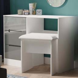 Crowndale Monaco 3 Drawer Grey Gloss and White Vanity Dressing Table Ready Assembled - Size: 73 x 97 x 40cm - Grey Gloss & White - Wilko