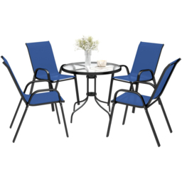 Outsunny 4 Seater Round Garden Dining Set with Parasol Hole Blue - Dark Blue - Wilko - thumbnail 3
