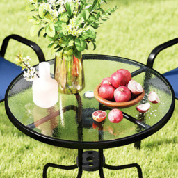 Outsunny 4 Seater Round Garden Dining Set with Parasol Hole Blue - Dark Blue - Wilko - thumbnail 4
