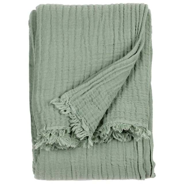 Yard Lark Eucalyptus Green Large Muslin Cotton Throw 240 x 260cm - Size: 260 x 240cm - Yard Living - Wilko - image 1