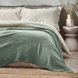 Yard Lark Eucalyptus Green Large Muslin Cotton Throw 240 x 260cm - Size: 260 x 240cm - Yard Living - Wilko - thumbnail 7