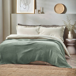 Yard Lark Eucalyptus Green Large Muslin Cotton Throw 240 x 260cm - Size: 260 x 240cm - Yard Living - Wilko - thumbnail 3