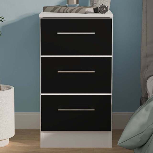 Crowndale Worcester 3 Drawer Matt Black and White Bedside Cabinet Ready Assembled - Black Matt & White - Wilko - image 1