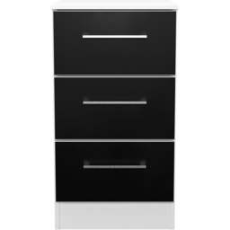 Crowndale Worcester 3 Drawer Matt Black and White Bedside Cabinet Ready Assembled - Black Matt & White - Wilko - thumbnail 3