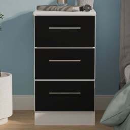Crowndale Worcester 3 Drawer Matt Black and White Bedside Cabinet Ready Assembled - Black Matt & White - Wilko - thumbnail 1