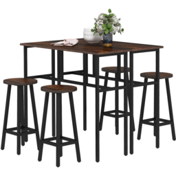 HOMCOM 4 Seater Brown Industrial Style Customisable Bar Table and Stool Set - Wilko - thumbnail 3